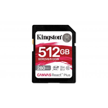 Kingston 512GB Canvas React Plus SDXC UHS-II 280R 150W U3 V60 for Full HD 4K  - SDR2V6 512GB