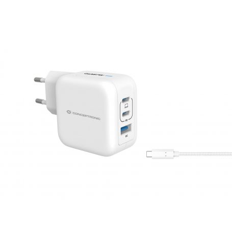 Conceptronic ALTHEA17W 3-Port 67W GaN USB PD Charger with USB-C Charging Cable, USB-C x 2, USB-A x 1, QC 3.0, PPS  -