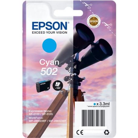 Epson Singlepack Cyan 502 Ink - XP5100, XP5105, WF-2860DWF, WF-2865DWF - C13T02V24020