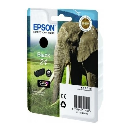 Epson Tinteiro Preto Série 24 Elefante Tinta Claria Photo HD (c/alarme RF+AM) - C13T24214022