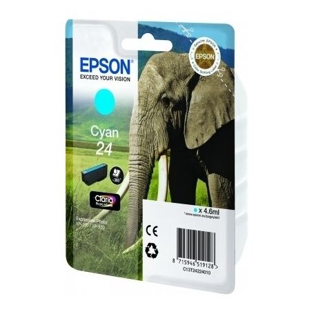 Epson Tinteiro Cyan Série 24 Elefante Tinta Claria Photo HD (c/alarme RF+AM) - C13T24224022