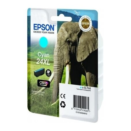 Epson Tinteiro Cyan Série 24XL Elefante Tinta Claria Photo HD (c/alarme RF+AM) - C13T24324022