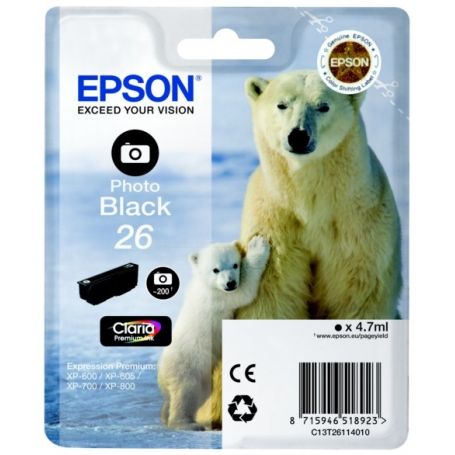 Epson Tinteiro Preto Foto Série 26 Urso Polar Tinta Claria Premium (c/alarme RF+AM) - C13T26114022