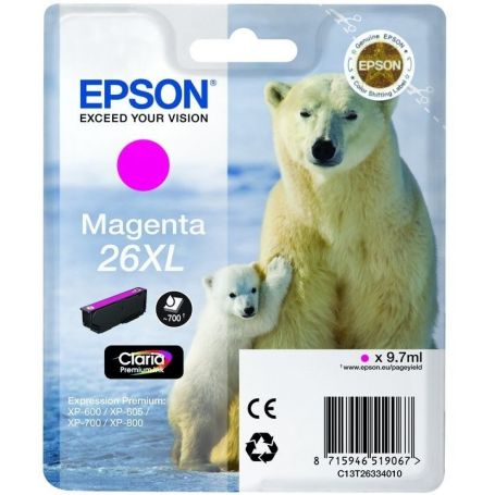 Epson Tinteiro Magenta Série 26XL Urso Polar Tinta Claria Premium (c/alarme RF+AM) - C13T26334022