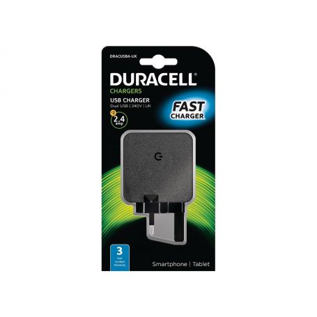 Power Charger UK - Duracell 2x2.4A USB Phone/Tablet Charger DRACUSB4-UK