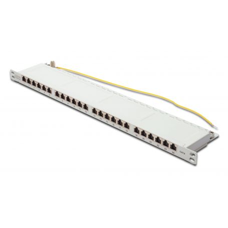 DIGITUS CAT 6 Patch Panel, shielded,24-port RJ45 with shutter, 8P8C, LSA, 0.5U, 19' rack mount, color black RAL 9005