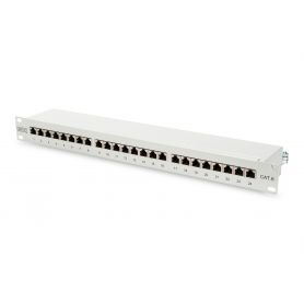 DIGITUS CAT 6, Class E patch panel, shielded 24-port RJ45, 8P8C, LSA, 1U, rack mount, color grey (RAL 7035)