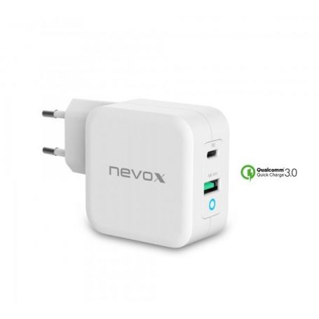 EWENT USB-C AC PD charger, 2 USB-C ports and 1 USB-A QC3.0 (65W), white - EW1323