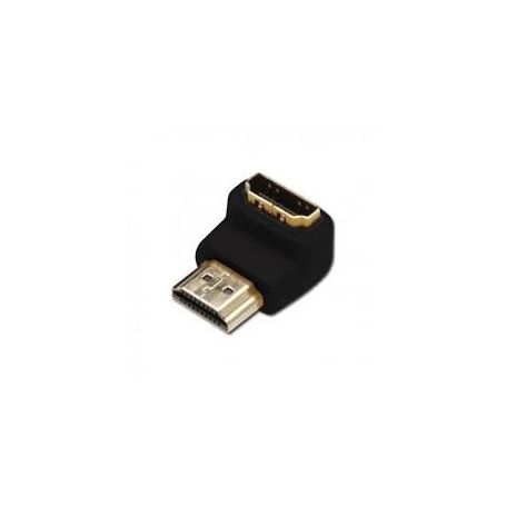 HDMI adapter, type A, 90ø angled M/F, Ultra HD 60p, bl, gold