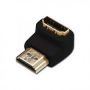 HDMI adapter, type A, 90ø angled M/F, Ultra HD 60p, bl, gold