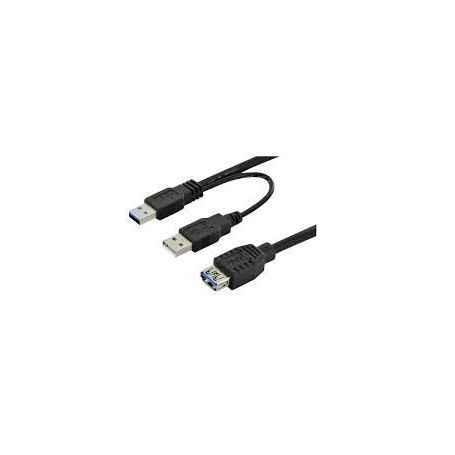 USB 3.0 Y-adapter cable, type 2xA - A M/M/F, 0.3m, Super Speed, bl