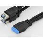 USB 3.0 Y-adapter cable, 2x type A - 20-Pin IDC F/F/F, 0.3m, Super Speed, bl