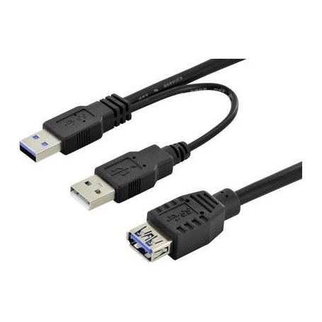 USB 3.0 Y-adapter cable, type 2xA - A M/M/F, 0.3m, Super Speed, bl