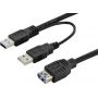 USB 3.0 Y-adapter cable, type 2xA - A M/M/F, 0.3m, Super Speed, bl