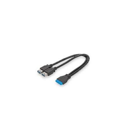 USB 3.0 Y-adapter cable, 2x type A - 20-Pin IDC F/F/F, 0.3m, Super Speed, bl