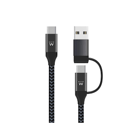 EWENT Cabo de carregamento USB-C 2 em 1, USB-C para USB-C+USB-A, 1 metro - EW9918