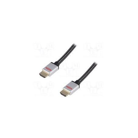 HDMI High Speed connection cable, type A M/M, 3.0m, w/Ethernet, Ultra-HD, cotton, gold, si/bl