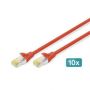 CAT 6 S-FTP patch cable, Cu, LSZH AWG 27/7, length 0.25 m, 10 pieces, color red