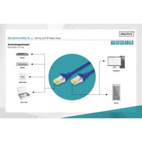 CAT 6 S-FTP patch cable, Cu, LSZH AWG 27/7, length 0.5 m, 10 pieces, color blue