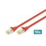 CAT 6 S-FTP patch cable, Cu, LSZH AWG 27/7, length 0.5 m, 10 pieces, color red