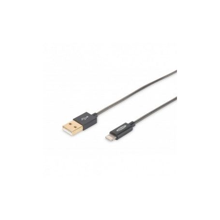 Apple charger/data cable, Apple 8pin - USB A M/M, 1.0m, iP5/6/7, High Speed, metal jacket, MFI, gold, bl