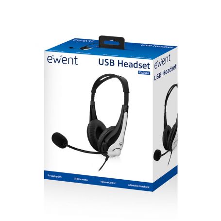 EWENT Headsets USB com microfone e controlo de volume, cabo 2.1m - EW3565