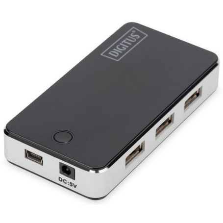 USB 2.0 Hub 7-port black 7x USB A/F, 1x USB mini,incl. USB cable A/mini 1m & ext. power supply 5V DC 3.5A