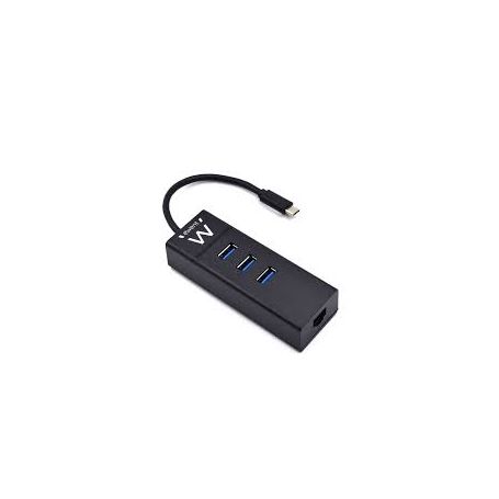 EWENT HUB USB 3 portas USB 3.1 Gen1 (USB 3.0) tipo C e porta rede gigabit - EW1141