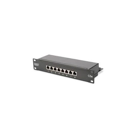 CAT 5e, Class D patch panel, shielded 8-port RJ45, 8P8C, LSA, 1U, 254 mm(10') Rack Mount grey RAL7035