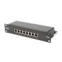 CAT 5e, Class D patch panel, shielded 8-port RJ45, 8P8C, LSA, 1U, 254 mm(10') Rack Mount grey RAL7035