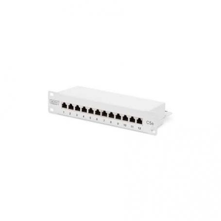 CAT 5e, Class D patch panel, shielded 12-port RJ45, 8P8C, LSA, 1U, 254mm(10')Rack Mount, Grey RAL 7035