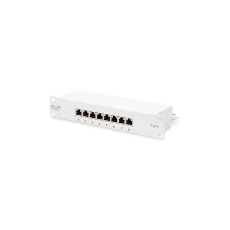 CAT 6 patch panel, shielded 8-port RJ45, 8P8C, LSA, 1U, 254 mm(10') Rack Mount Grey RAL 7035