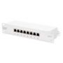 CAT 6 patch panel, shielded 8-port RJ45, 8P8C, LSA, 1U, 254 mm(10') Rack Mount Grey RAL 7035