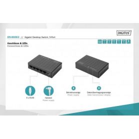 Gigabit Ethernet Switch, 5-port 10/100/1000 Mbps, 5x RJ45