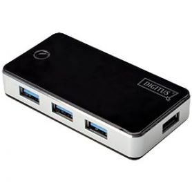 USB 3.0, 4-ports HUB black 4xUSB A/F,1xUSB A/F, Cable AM-AM 1.2M incl. Power Supply 5V 3,5A