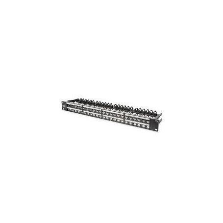 DIGITUS Modular Patch Panel, shielded 48-port, label field, 1U, rack mount, color black RAL 9005