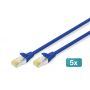 CAT 6 S-FTP patch cable, Cu, LSZH AWG 27/7, length 10 m, 5 pieces, color blue