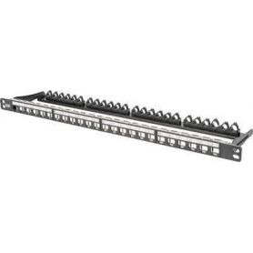 DIGITUS Modular Patch Panel, shielded 24-port, label field, 0.5U, rack mount, color black RAL 9005