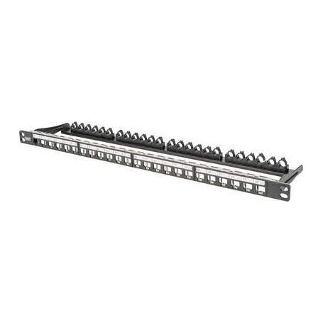 DIGITUS Modular Patch Panel, shielded 24-port, label field, 0.5U, rack mount, color black RAL 9005