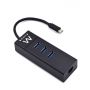 EWENT HUB USB 3 portas USB 3.1 Gen1 (USB 3.0) tipo C e porta rede gigabit - EW1141